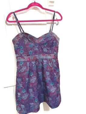 Free People Size 12 Purple Floral Spaghetti Strap Lined Dress A Line